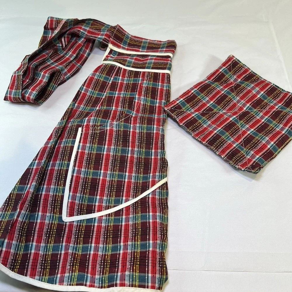Vtg Handmade Half Apron 70s Brown Natural Colors Pockets Matching Pot‎ Holder